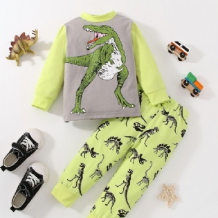 Baby Drenge Pyjamas Dinosaur Print Rund Hals Langærmet Top & Bukser Sæt