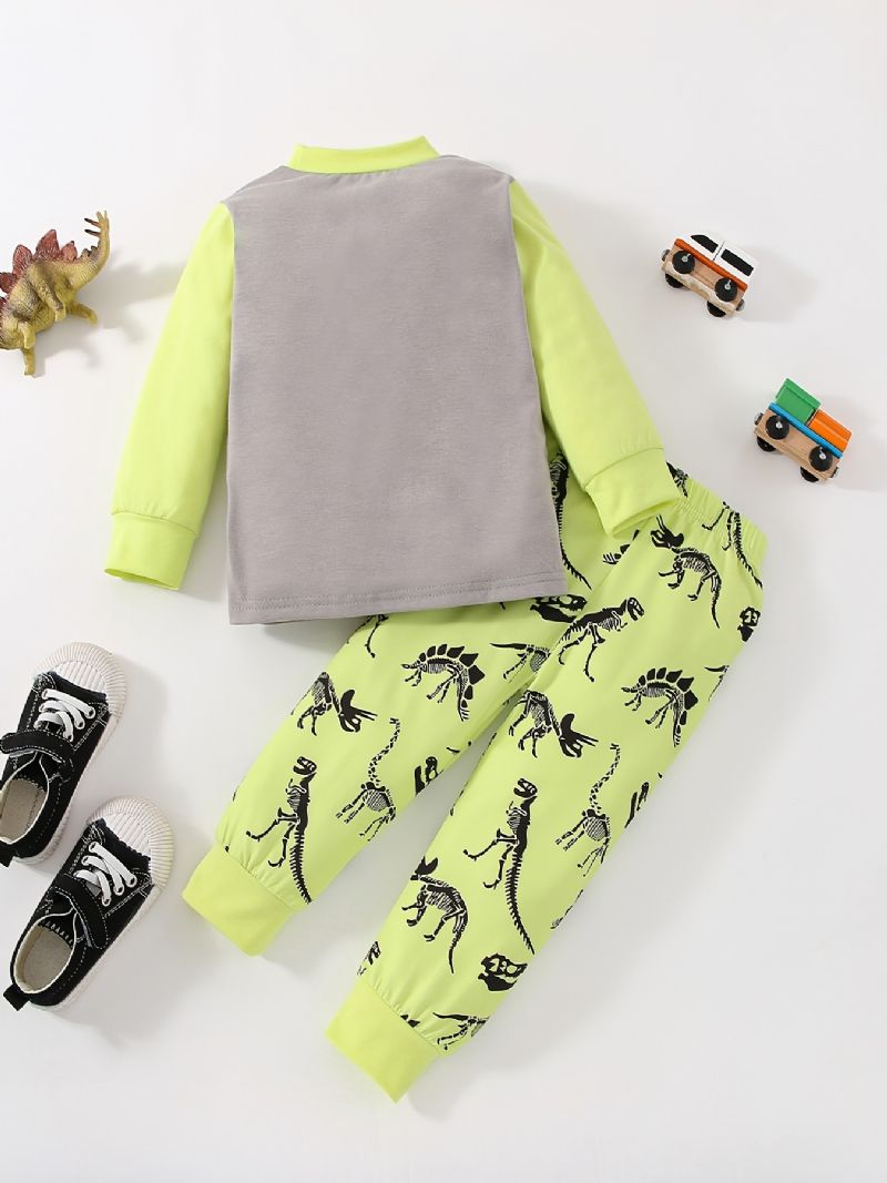 Baby Drenge Pyjamas Dinosaur Print Rund Hals Langærmet Top & Bukser Sæt