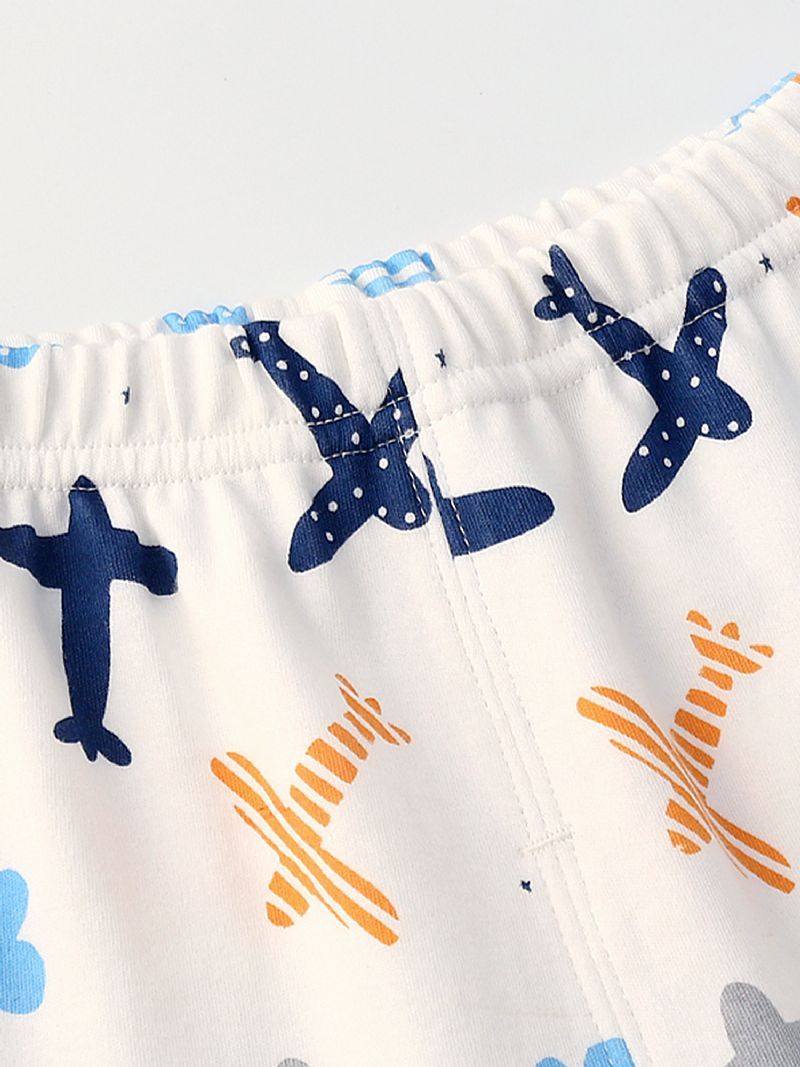 Baby Drenge Tegneserie Flyvemaskine Trykt Pyjamas Sæt Hvid