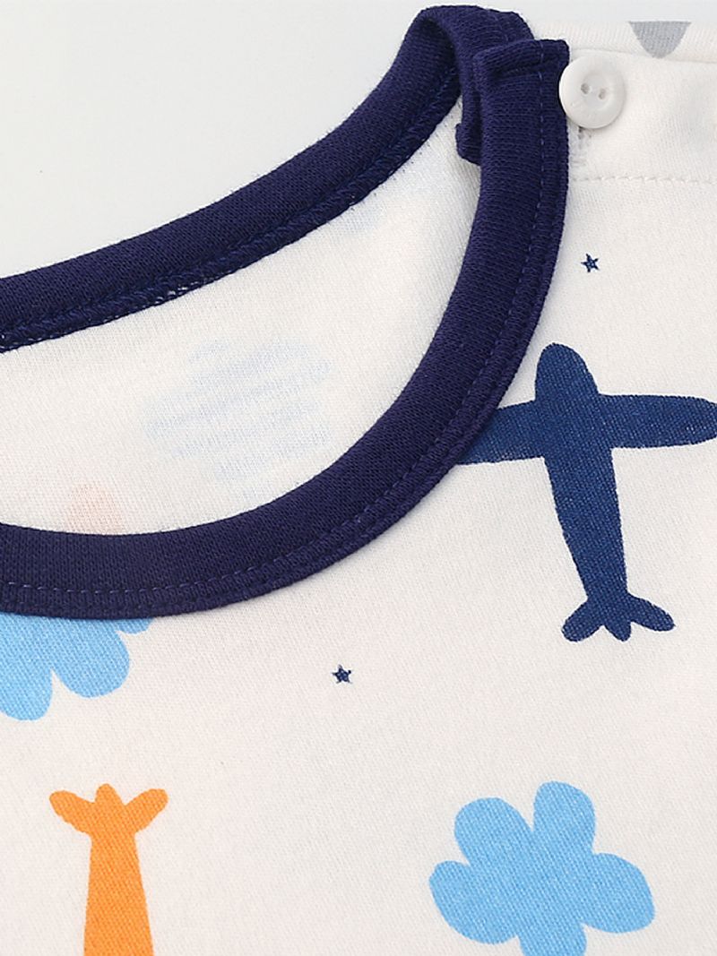 Baby Drenge Tegneserie Flyvemaskine Trykt Pyjamas Sæt Hvid