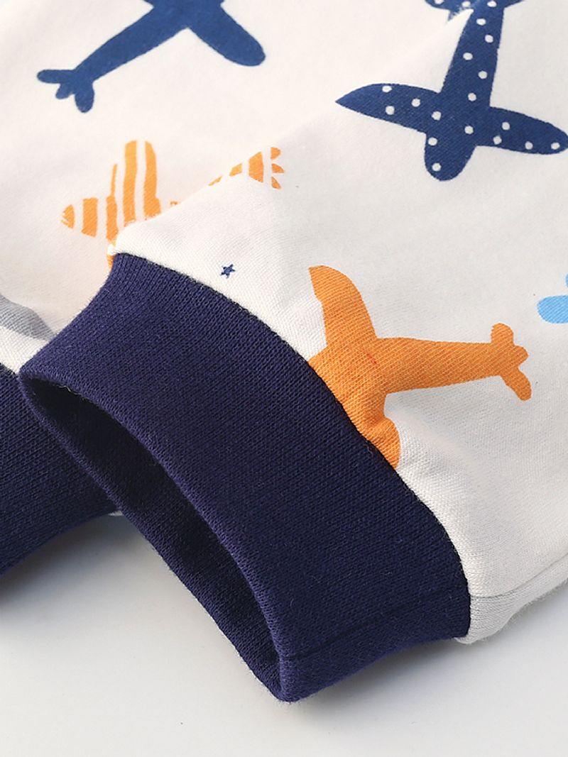 Baby Drenge Tegneserie Flyvemaskine Trykt Pyjamas Sæt Hvid