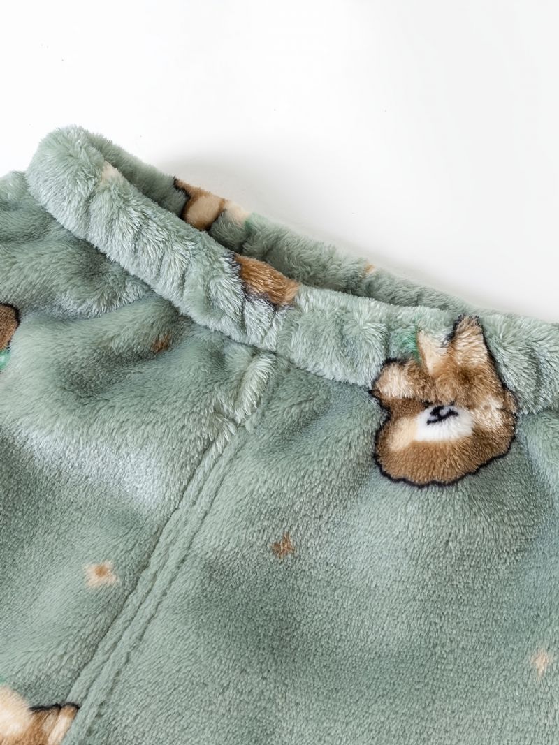 Baby Flannel Pyjamas Sød Tegneserie Bjørneprint Med Rund Hals Langærmet Top & Bukser Sæt Varm Vinter Til Drenge Piger Børnetøj