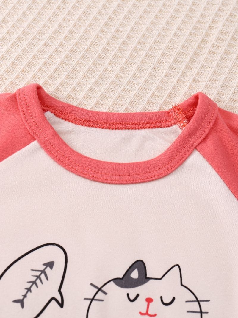 Baby Pyjamas Dyr Brevtryk Rundhals Langærmet Top & Bukser Sæt Til Piger Drenge