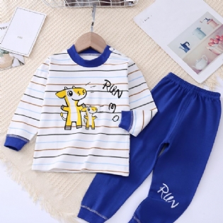 Baby Pyjamas Familie Outfit Tegneserie Giraf Print Rund Hals Langærmet Top & Bukser Sæt Til Drenge Piger