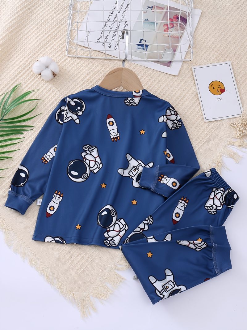Baby Pyjamas Sød Tegneserie Astronaut Print Med Rund Hals Langærmet Top & Bukser Sæt Til Drenge Piger