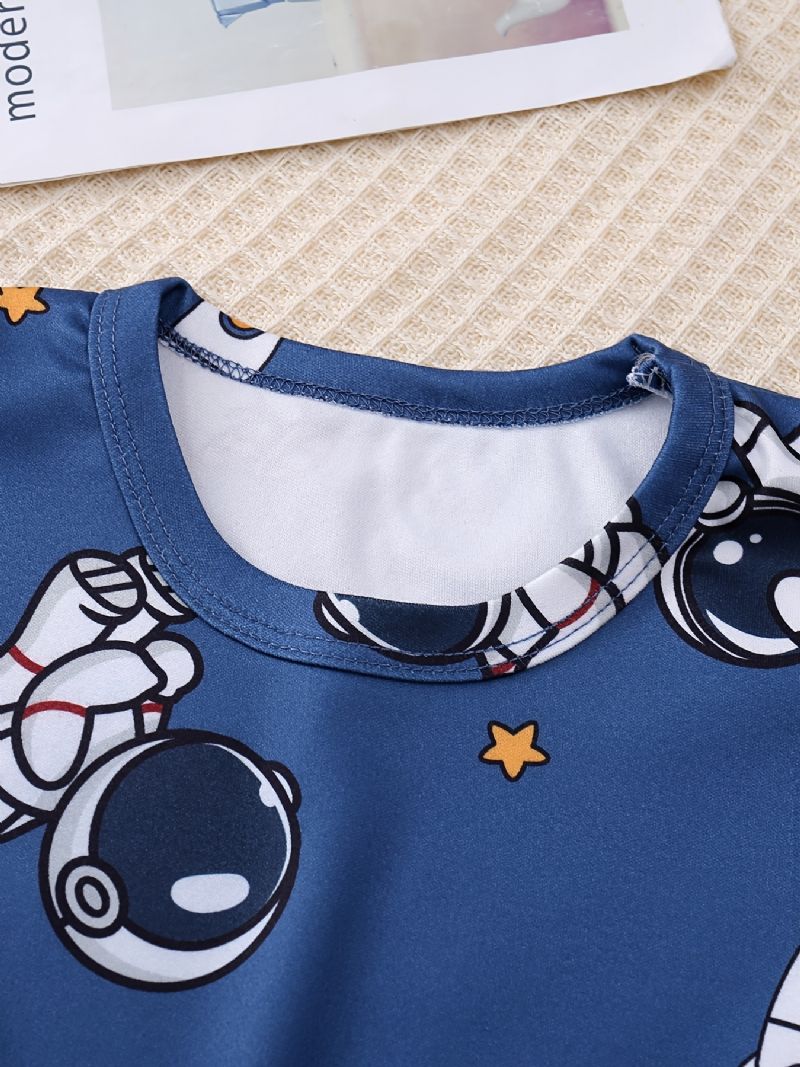 Baby Pyjamas Sød Tegneserie Astronaut Print Med Rund Hals Langærmet Top & Bukser Sæt Til Drenge Piger