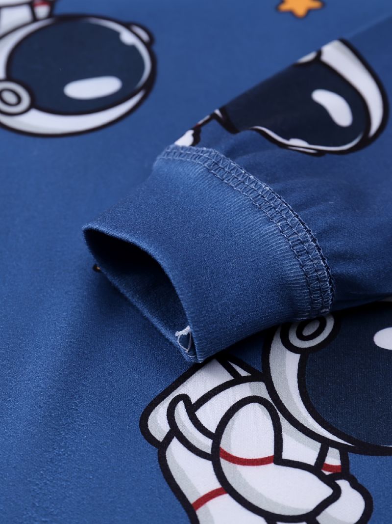 Baby Pyjamas Sød Tegneserie Astronaut Print Med Rund Hals Langærmet Top & Bukser Sæt Til Drenge Piger
