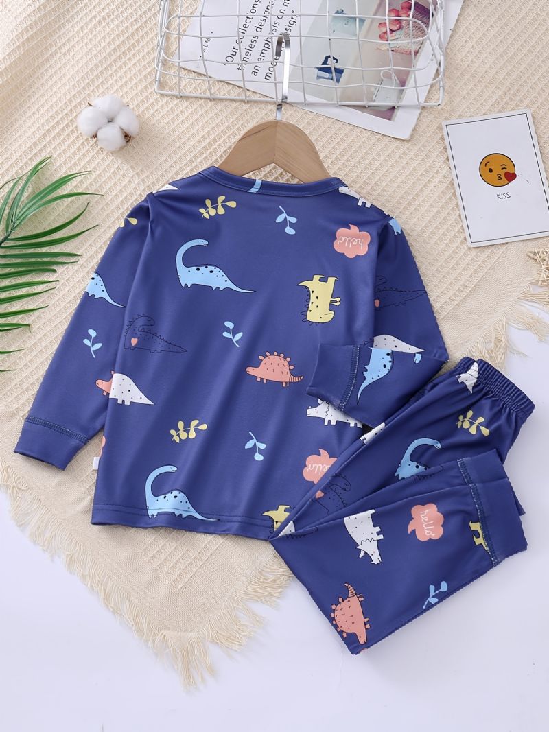 Baby Pyjamas Sød Tegneserie Dyreprint Med Rund Hals Langærmet Top Og Bukser Sæt Til Drenge Piger