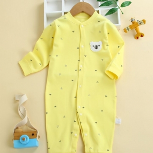 Baby Romper Pyjamas Bomuld Bjørn Broderi Langærmet Jumpsuit Til Drenge Piger Børn Tøj