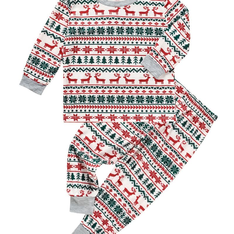 Babyjulepyjamas Familieoutfit Julelg Juletræstryk Med Rund Hals Top Og Buksersæt Drenge Piger Børn Tøj