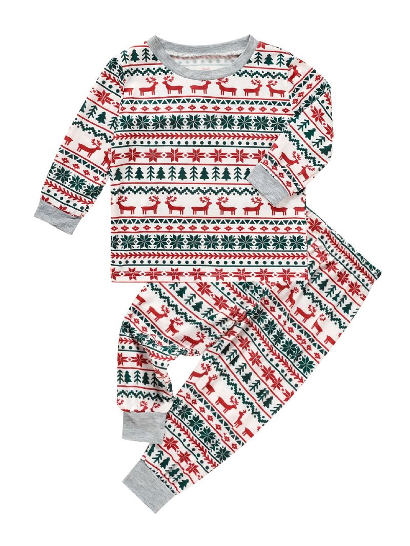 Babyjulepyjamas Familieoutfit Julelg Juletræstryk Med Rund Hals Top Og Buksersæt Drenge Piger Børn Tøj