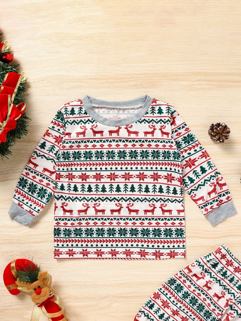 Babyjulepyjamas Familieoutfit Julelg Juletræstryk Med Rund Hals Top Og Buksersæt Drenge Piger Børn Tøj