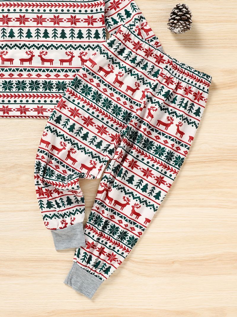 Babyjulepyjamas Familieoutfit Julelg Juletræstryk Med Rund Hals Top Og Buksersæt Drenge Piger Børn Tøj