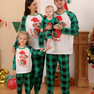 Babys Pyjamas Jul Børn Pet Hund Digital Print Grøn Plaid Jumpsuit