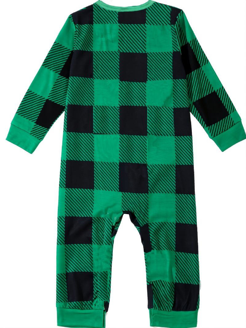 Babys Pyjamas Jul Børn Pet Hund Digital Print Grøn Plaid Jumpsuit