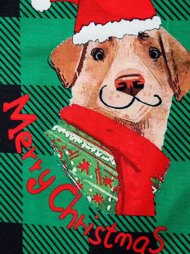 Babys Pyjamas Jul Børn Pet Hund Digital Print Grøn Plaid Jumpsuit