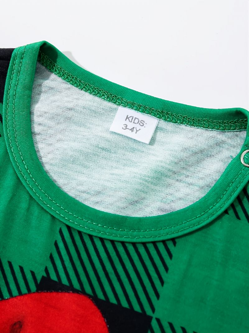 Babys Pyjamas Jul Børn Pet Hund Digital Print Grøn Plaid Jumpsuit