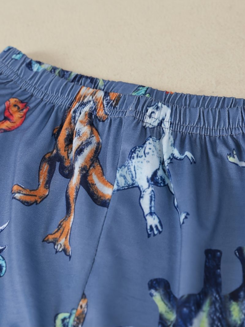 Børn Afslappet Sød Tegneserie Dinosaur Trykt Rund Hals Langærmede Bukser Pyjamas Sæt