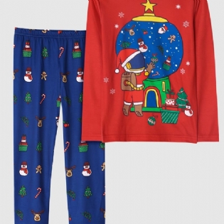 Børn Drenge Pyjamas Jul Astronaut Print Rundhalset Langærmet Top & Bukser Sæt