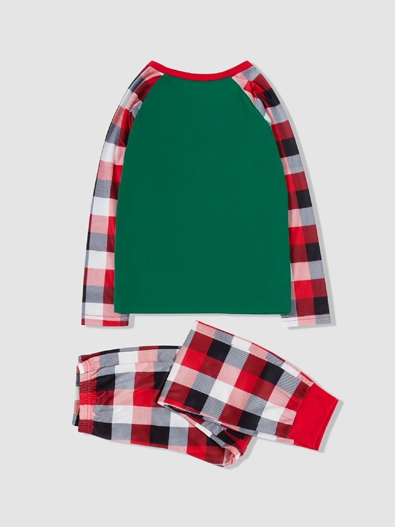 Børn Drenge Pyjamas Jul Elements Bogstaver Print Rundhals Langærmet Plaid Bukser Sæt