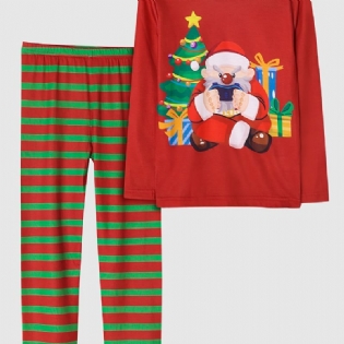 Børn Drenge Pyjamas Jul Print Rundhals Langærmet Top & Stripe Bukser Sæt