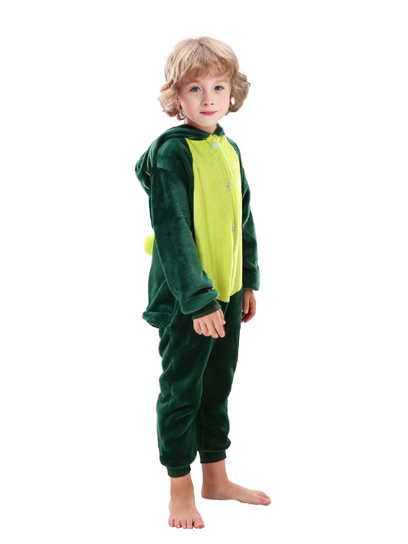 Børn Drenge Pyjamas Med Hætte Sødt Dyr Blødt Varm Flannel Jumpsuit Cosplay-outfit