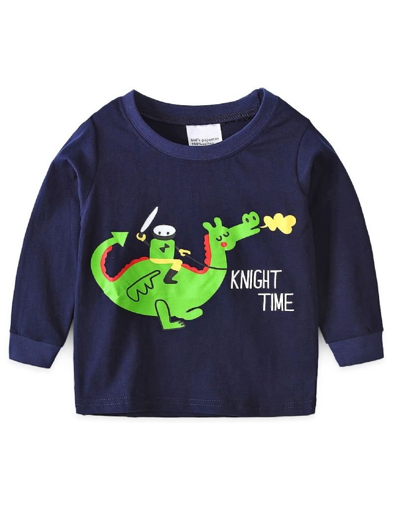 Børn Drenge Pyjamas Tegneserie Dinosaur Print Rund Hals Langærmet Top & Bukser Sæt