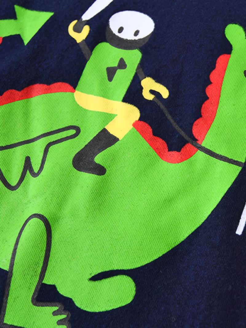 Børn Drenge Pyjamas Tegneserie Dinosaur Print Rund Hals Langærmet Top & Bukser Sæt