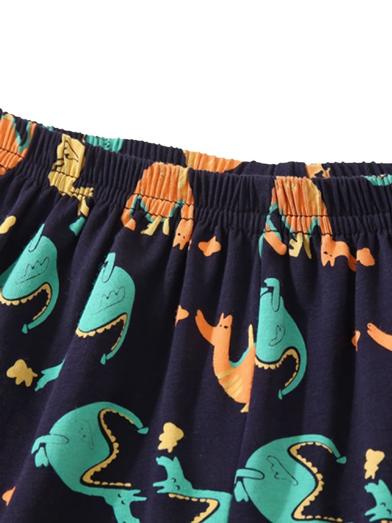 Børn Drenge Pyjamas Tegneserie Dinosaur Print Rund Hals Langærmet Top & Bukser Sæt