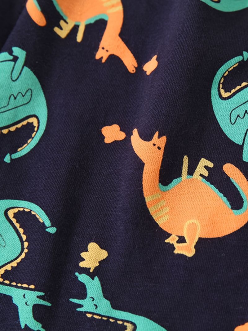 Børn Drenge Pyjamas Tegneserie Dinosaur Print Rund Hals Langærmet Top & Bukser Sæt