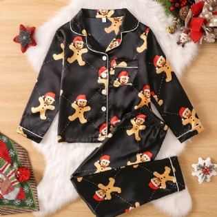 Børn Piger Drenge Bjørnemønster Satin Lounge Wear Hjemmetøj Langærmet Top & Matchende Buksesæt Børnetøj Pyjamassæt Til Jul