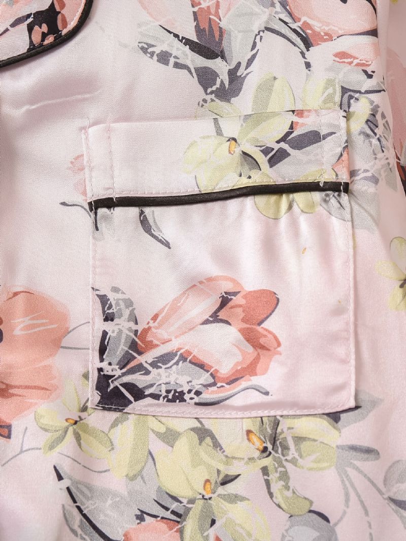 Børn Piger Drenge Blomstermønster Satin Lounge Wear Hjemmetøj Langærmede Top & Matchende Buksesæt Børnetøj Pyjamassæt