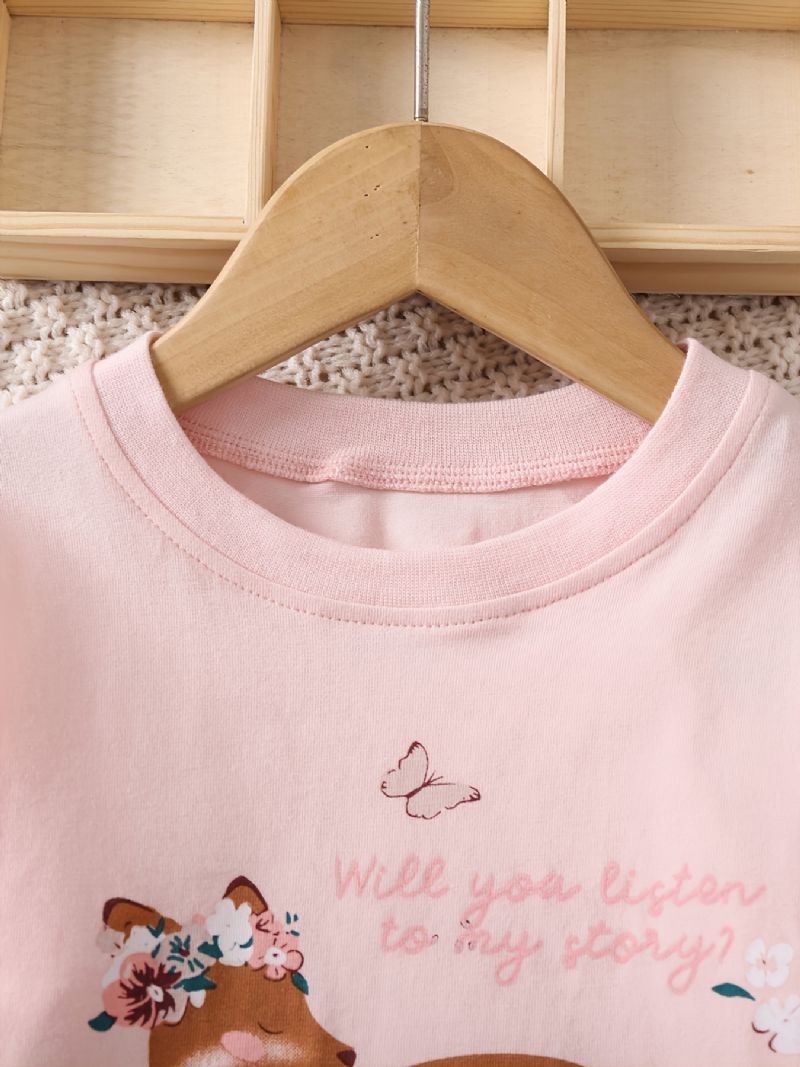 Børn Søde Print Rund Hals Langærmede Bukser Pyjamas Sæt