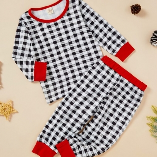 Børne Plaid Pyjamas Rund Hals Langærmet Top Og Bukser Sæt Børnetøj Til Drenge Piger