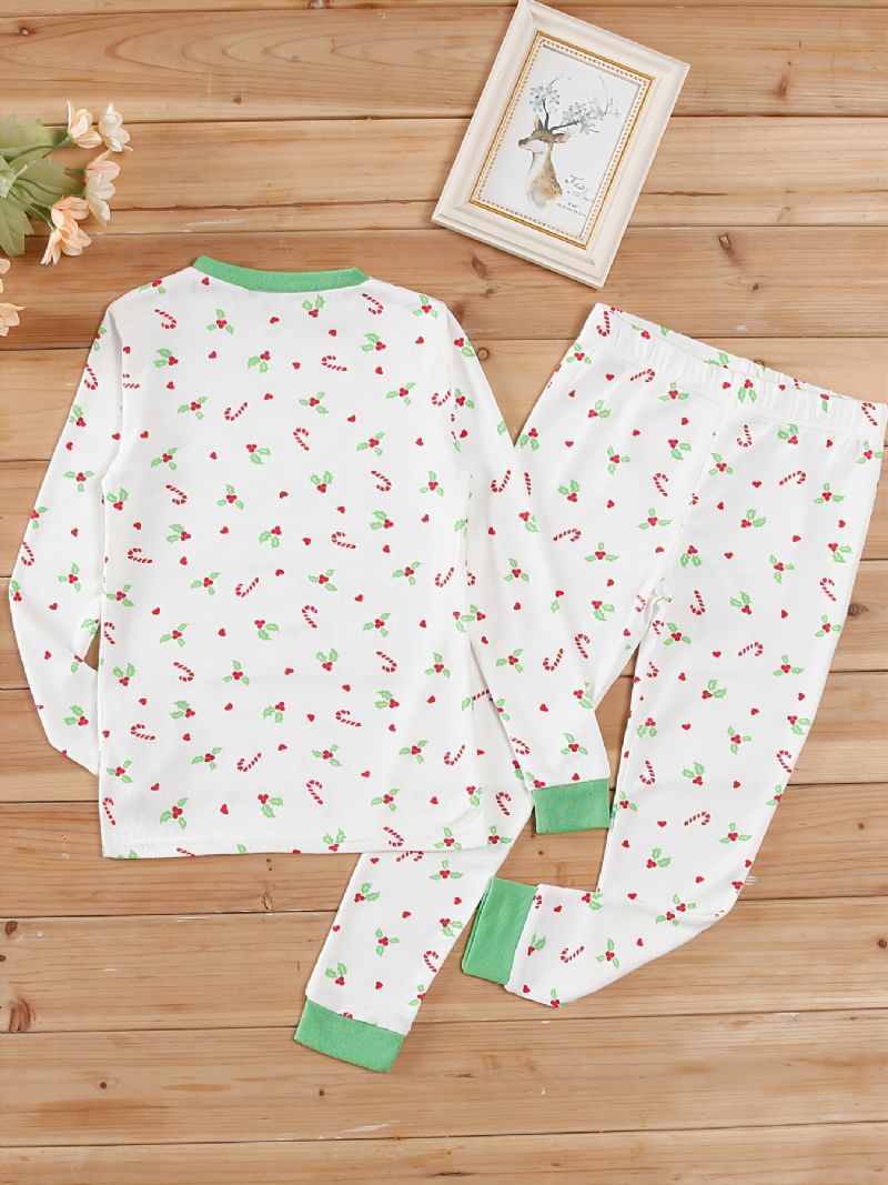 Børnejulepyjamas Sødt Print Med Rund Hals Og Langærmet Top Og Bukser Sæt Til Drenge Piger