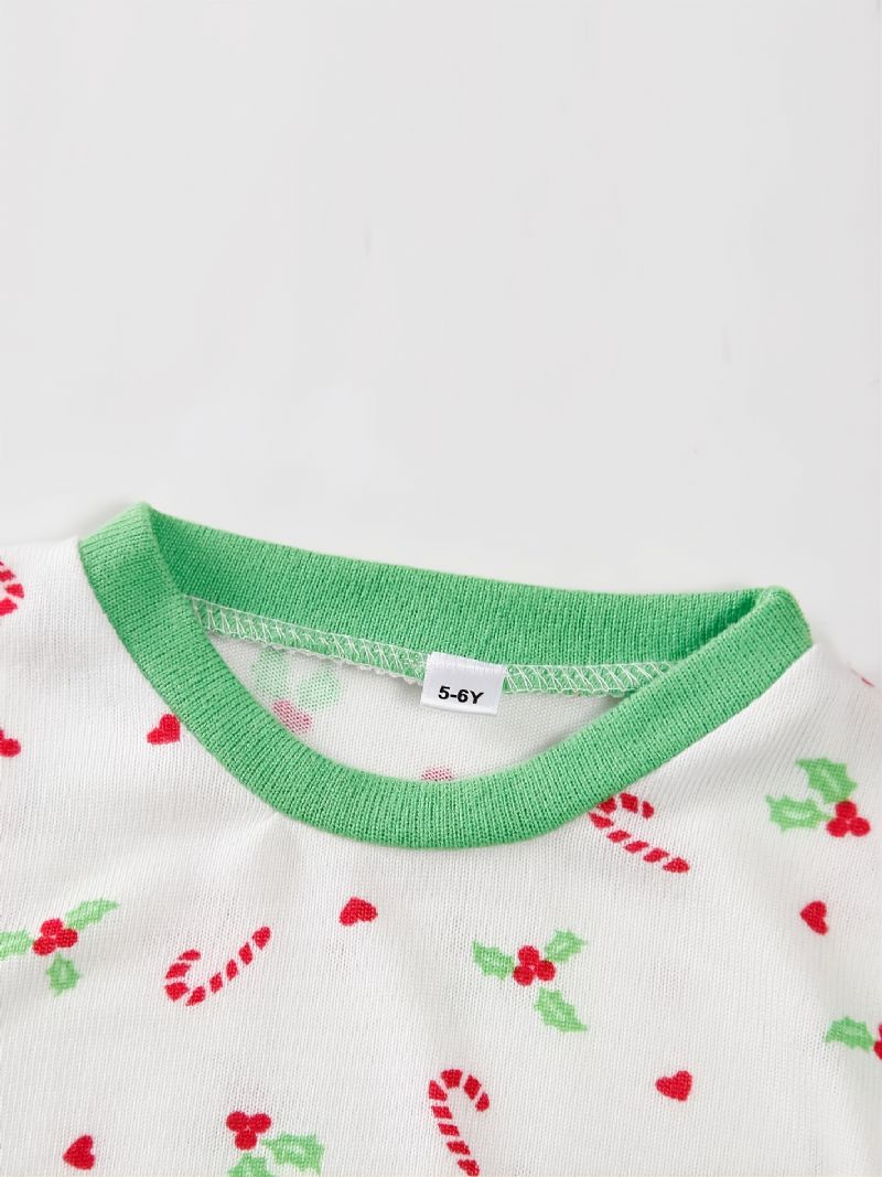 Børnejulepyjamas Sødt Print Med Rund Hals Og Langærmet Top Og Bukser Sæt Til Drenge Piger