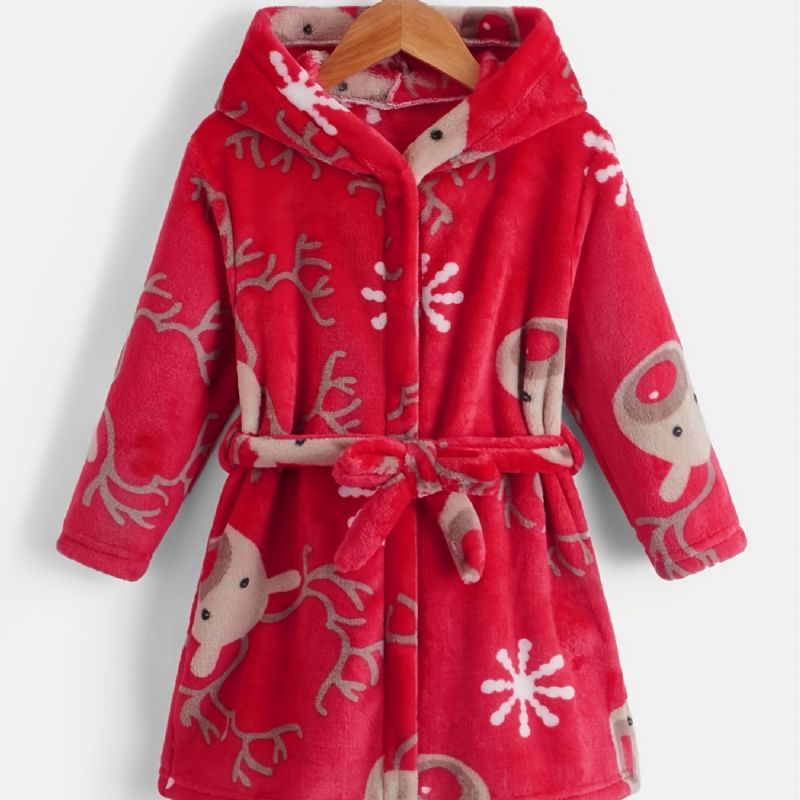 Christmas Børn Deer Print Langærmet Hætte Pyjamas