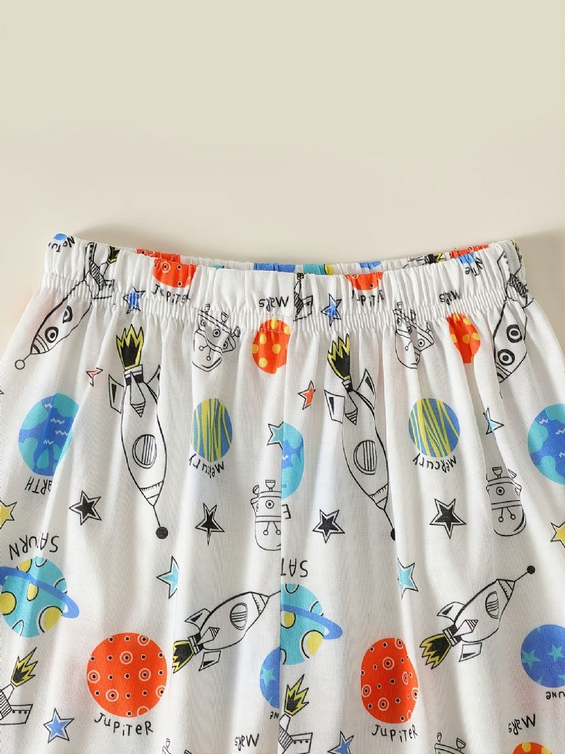 Dreng Rund Hals Tegneserie Raket Print Pyjamas Sæt