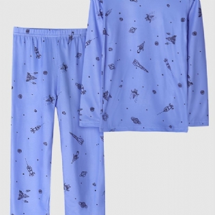 Drenge Blue Airplane Rocket Print Pyjamassæt
