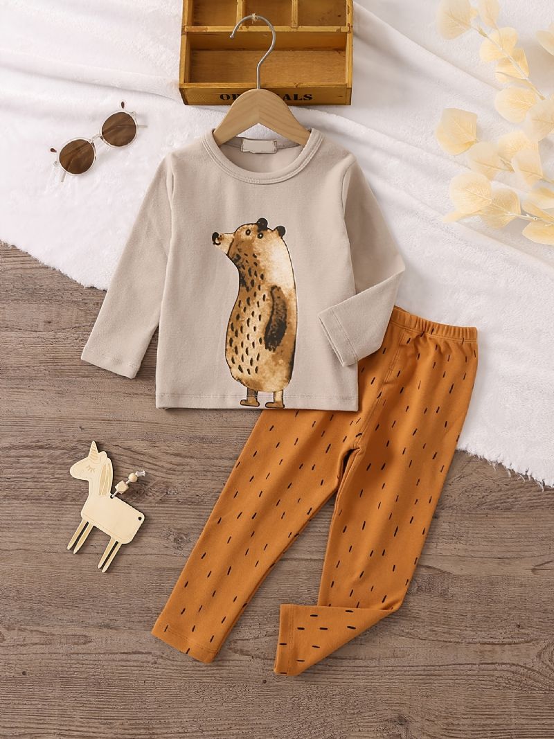 Drenge Casual Cartoon Animal Print Pyjamas Sæt Med Pullover Langærmet Top & Bukser Sæt