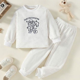 Drenge Casual Cartoon Fleece Termisk Pyjamas Sæt Med Pullover Top & Bukser Til Hjemmet