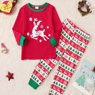 Drenge Piger Langærmet Rensdyr Print Top + Bukser Sæt Pyjamas Børnetøj Til Jul