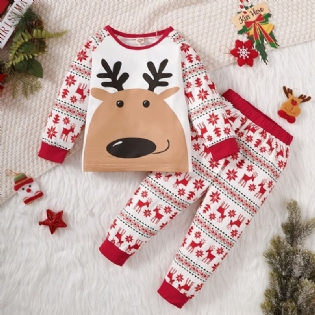 Drenge Piger Rensdyr Print Langærmet Top + Bukser Pyjamas Sæt Børnetøj Til Jul