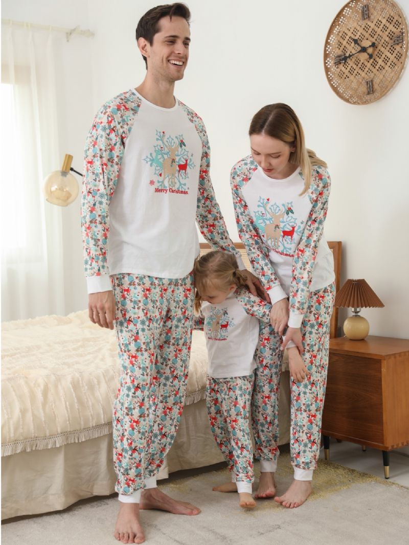 Drenge Piger Snowflake Elk Merry Christmas Crewneck Family Pyjamas