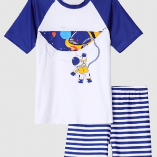 Drenge Pyjamas Familieoutfit Astronaut Print Rundhalset Kortærmet Tee & Shorts Sæt Børnetøj