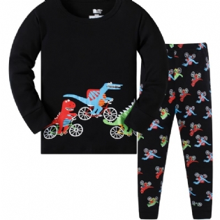 Drenge Pyjamas Familieoutfit Tegnefilm Dinosaur Print Rundhalset Langærmet Top & Bukser Sæt Børnetøj