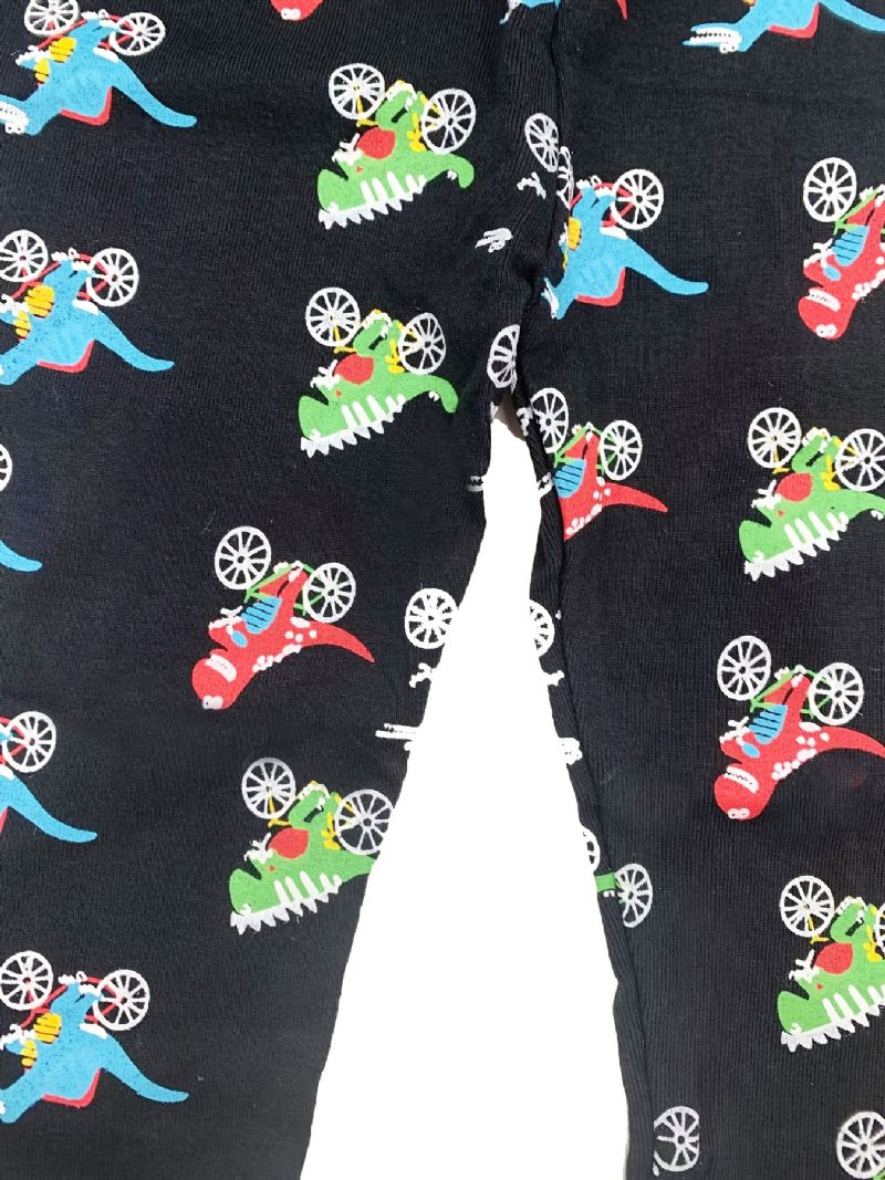 Drenge Pyjamas Familieoutfit Tegnefilm Dinosaur Print Rundhalset Langærmet Top & Bukser Sæt Børnetøj