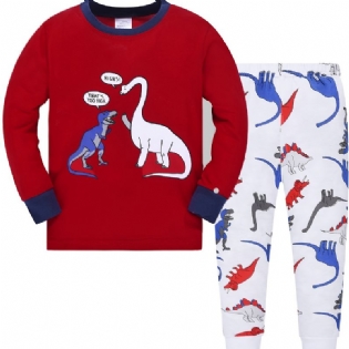 Drenge Pyjamas Familieoutfit Tegnefilm Dinosaur Print Rundhalset Langærmet Top & Bukser Sæt Børnetøj
