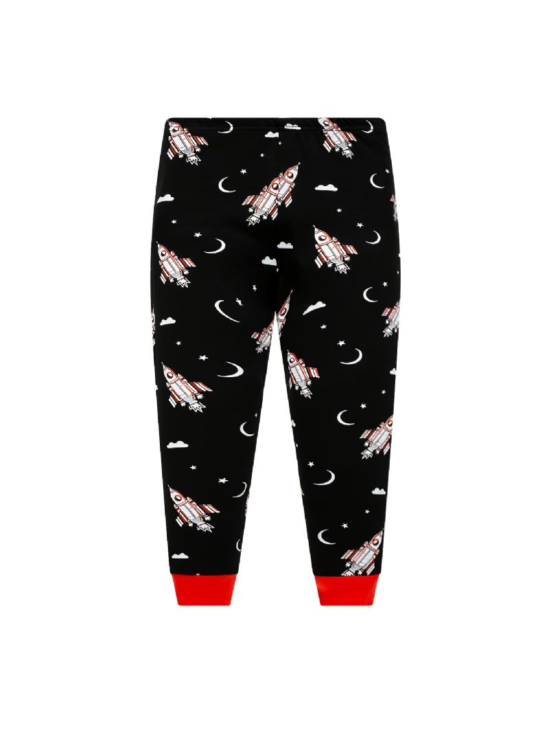 Drenge Pyjamas Rocket Print Glow-in-the-mørke Rundhalset Langærmet Top Og Bukser Sæt
