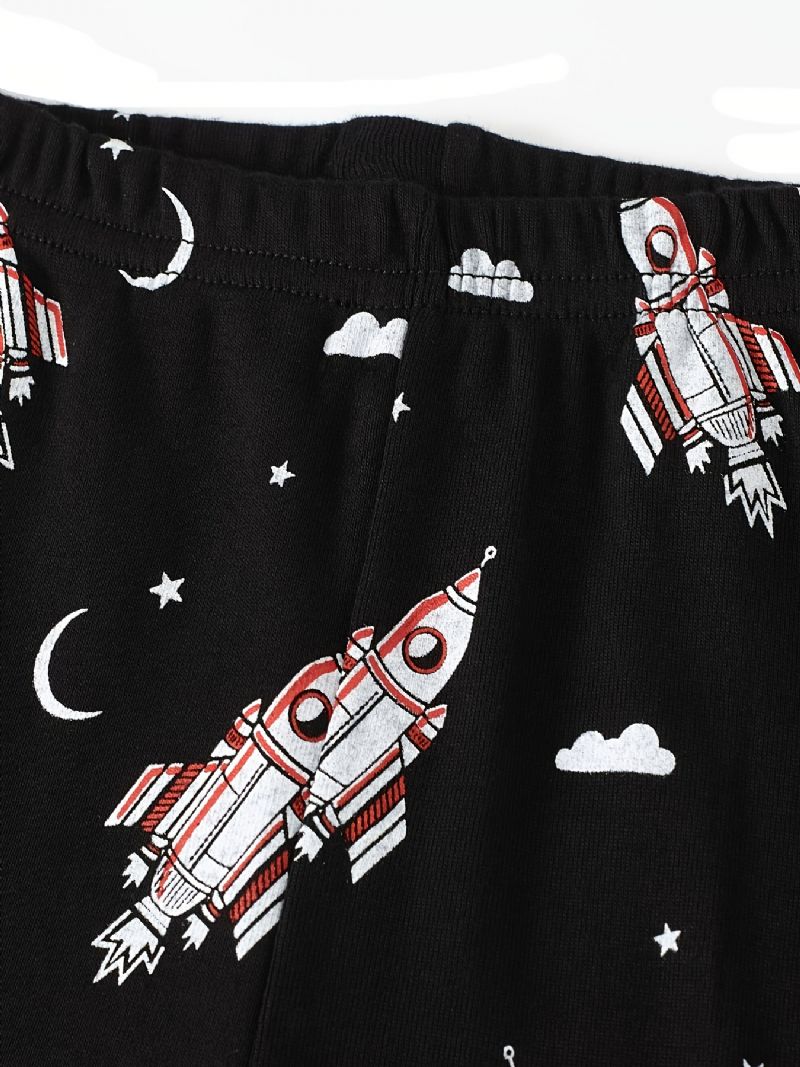 Drenge Pyjamas Rocket Print Glow-in-the-mørke Rundhalset Langærmet Top Og Bukser Sæt
